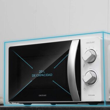Мікрохвильова піч Cecotec ProClean 3060, 20 л, 700 Вт, Ready2Clean, 6 режимів, 3D Wave, срібляста з дзеркальними дверцятами