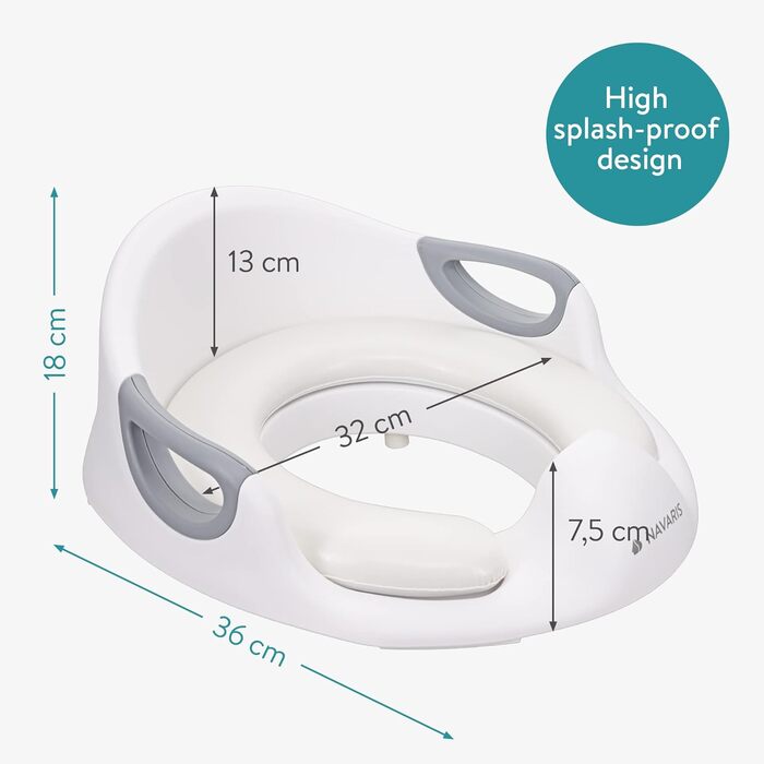 Насадка на унітаз Navaris для дітей (12 міс - 7 років) з антиковзним покриттям, ручками та захистом від бризок - біла