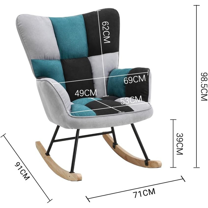 Крісло-гойдалка Vielllliving для спальні, до 150 кг, темно-сірий колір, розмір 91x98.5x71 см