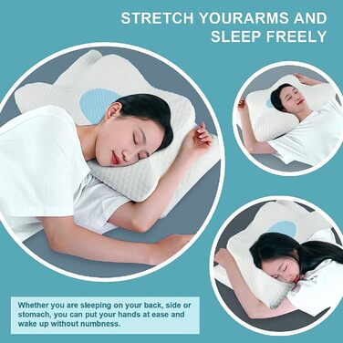 Ортопедична подушка GOXIFACA з Memory Foam, для шиї та спини, для тих, хто спить на боці, покращує якість сну, 60*35*10/12 см, блакитна