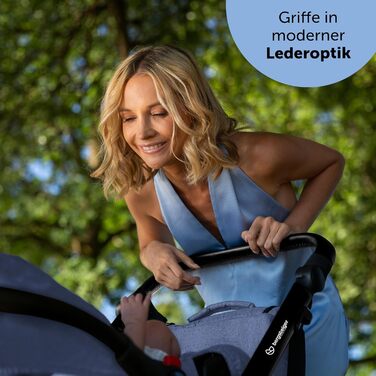 Дитяча коляска Bergsteiger Lugo 3в1 | Комплект: люлька, прогулянковий блок, автокрісло | Isofix база (синій)