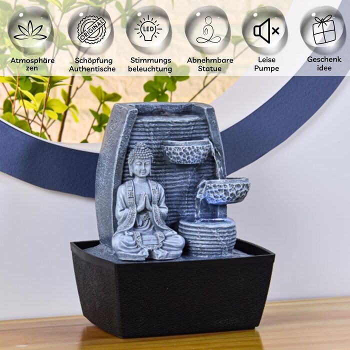 Кімнатний фонтан для дому у стилі Фен-Шуй з LED підсвічуванням, 24 см, сірий