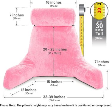 Подушка для чоловіка з підлокітниками - темно-сіра, для читання та відпочинку в ліжку, висока спинка, преміум піна пам'яті, знімний валик для шиї, оригінальна версія (світло-фіолетовий)