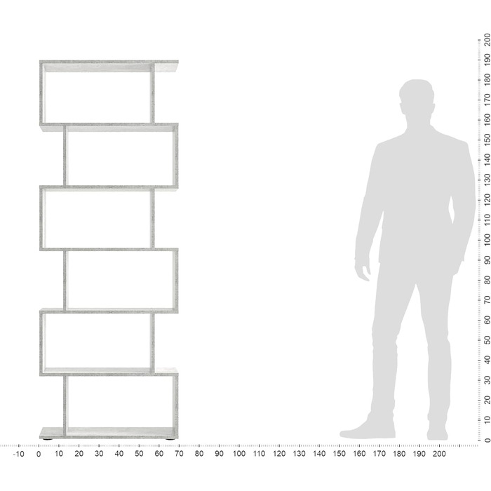 Книжкова шафа Бетон - Полиця для міжкімнатних перегородок 1970x24 см Стояча полиця дерев'яна і висока з 6 рівнями S-подібна Сучасна висока полиця для подачі Полиця Офісна полиця 191 x 70 x 24 см Бетон
