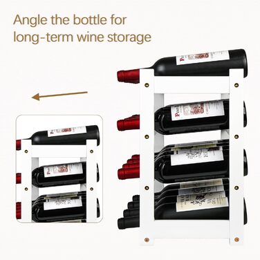 Стелаж для вина VASMIA з бамбука, 3-ярусний, на 12 пляшок, для кухні та підсобки, білий