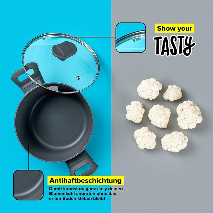 Wok антипригарний Tasty 28x7,8 см з нержавіючої сталі, індукційний, з м'яким дотиком, 20 см каструля