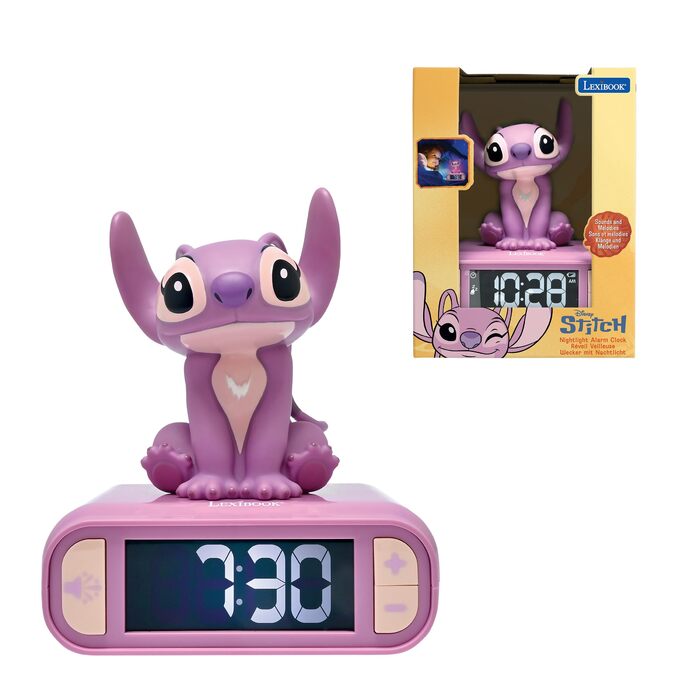 Дитячий ліхтарик-годинник Disney Stitch Angel RL800D1, рожевий - будильник з мелодіями та підсвічуванням LCD