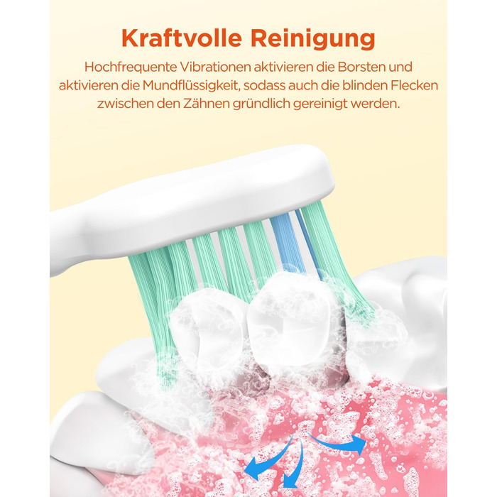 Електрична зубна щітка звукового типу для дорослих та дітей Rosenrot, 5 режимів, 3 інтенсивності, таймер, 8 насадок, етитуй
