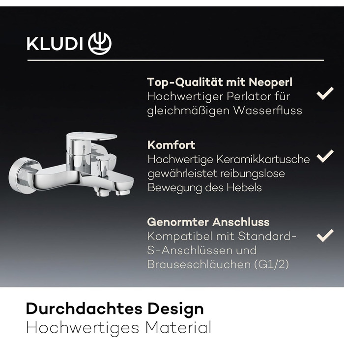Змішувач для ванни KLUDI-X1 з двома споживачами, накладний на стіну, з S-перехідниками, одноручний для ванни та душу, хром