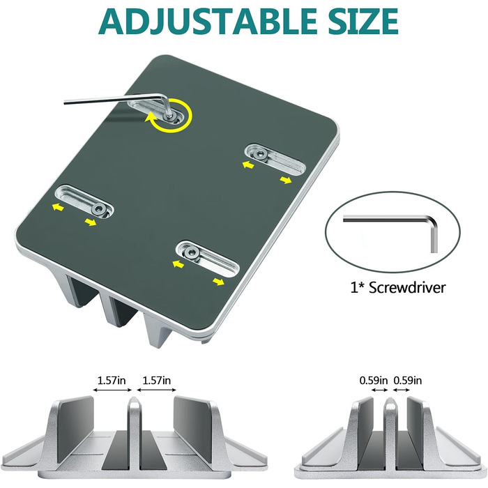 Вертикальна підставка для ноутбука Metal з 4 слотами, регульована, для MacBook, HP, Chromebook (до 44.5 см) – срібна