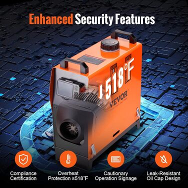 Дизельний опалювач VEVOR 12V для авто, RV, човнів, LKW, автобусів (8KW, Bluetooth, оранжевий)