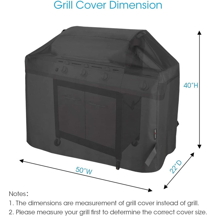 Кришка для гриля Unicook захист від атмосферних впливів кришка для гриля газовий гриль, водонепроникна кришка для барбекю, захисний чохол, відповідний для гриля Weber Char-Broil і багато іншого, 140 x 58 x 107 см, Чорний (Довжина 127 см (50 дюймів ))