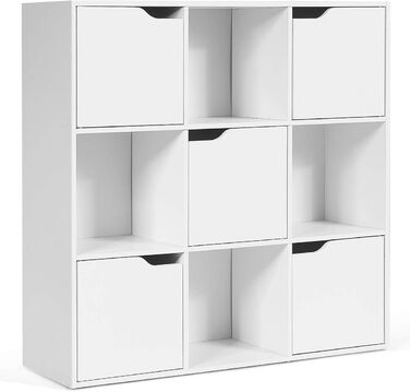 Книжкова шафа COSTWAY з 9 відділеннями, 5 дверцятами, стояча полиця, окремо стояча офісна полиця, стелаж для документів Полиця для зберігання файлів, 90 x 29 x 90 см (білий) 90 x 29 x 90 см білий