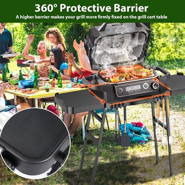Універсальний складаний гриль-возок GFTIME для Enders Urban, Weber Q100/Q200/Q300, Ninja Woodfire, Burnhard Wayne. Гриль-стійка з великою робочою поверхнею та регульованими ніжками
