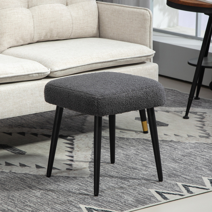 HOMCOM Footstool Квадратний пуф з кашеміровим виглядом, темно-сірий, сталеві ніжки, ідеально підходить для вітальні та спальні