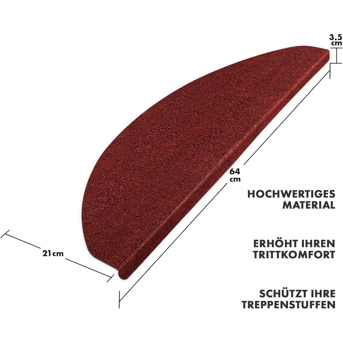 Килимки для сходів casa pura з текстильного волокна - 1 шт. Самоклеящаяся захист сходів, напівкругла, червона