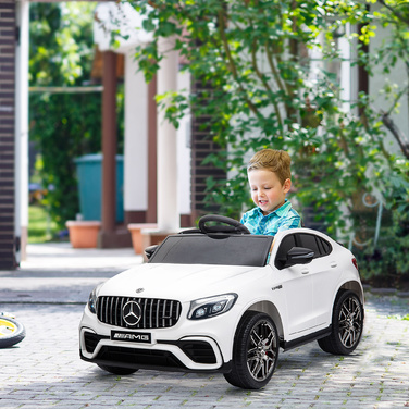 Дитячий електромобіль HOMCOM Mercedes-Benz AMG GLC63S COUPE, ліцензована модель, 12V, з пультом дистанційного керування, ременем безпеки, 2 x 35W двигуни, MP337-60, білий, розміри: 115 x 70 x 55 см. (Для дітей віком 6-12 років)