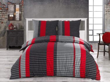 Комплект постільної білизни 200x200 з бавовни – набір постільної білизни на всі сезони, м'який та дихаючий, простирадло та наволочки 80x80 см з блискавкою, Petrol (Вітер/Червоний, 200x200 см (3-частини))