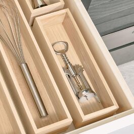 Органайзери для ящиків на кухню iDesign, 2 шт., з регульованим розміром, з павловнії, для столових приборів та кухонного начиння, бежевий (25.4x8.5x6.9 см)