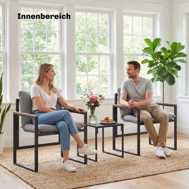 Набір для пікніку на 2 особи, 3-частинний садовий набір з металевим каркасом та товстими подушками