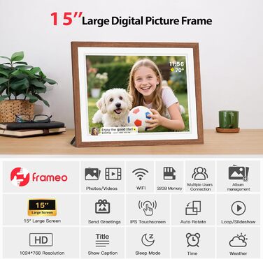 Frameo Цифровий фоторамка 10,1 дюйма, HD 1280*800 IPS сенсорний екран, 32GB пам'ять, автоповорот, Frameo App для обміну фото та відео, 15 дерев'яних текстур (білий)