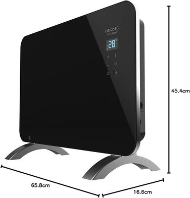 Конвектор Cecotec Ready Warm 6750 Crystal Connection з скляною панеллю. 2000 Вт, WiFi, термостат, таймер, підставка, для ванної кімнати (IP24), тихий, білий (чорний, 1000 Вт)