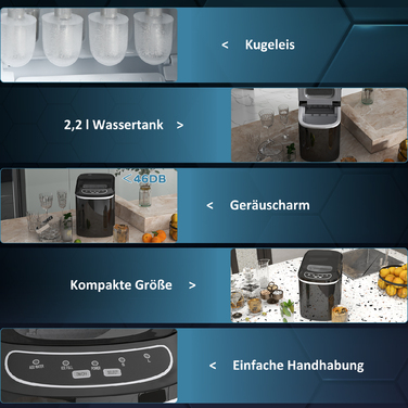 Машина для приготування льоду HOMCOM, 2 x 2 літри, 12 кг за 24 години, кубики льоду, самоочищення, контейнер для льоду, лопатка для льоду, чорний