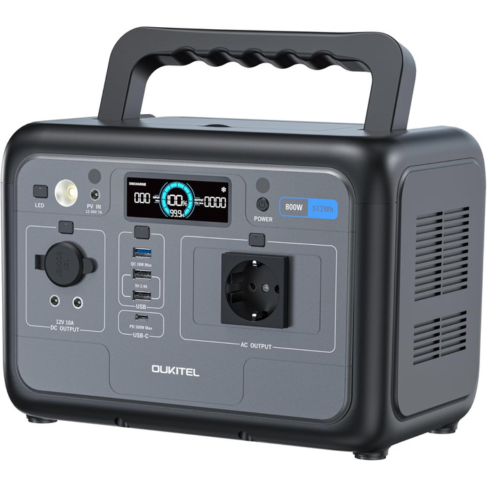 Портативна електростанція OUKITEL P800: 800W, 512Wh LiFePO4, USB-A/C, 1600W пікова потужність, для кемпінгу та подорожей