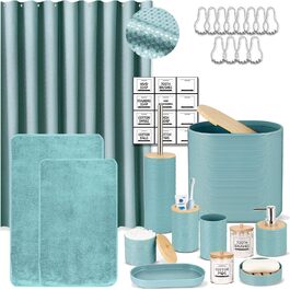 розмір: набір для ванної кімнати на 26 предметів + штора для душу з ефектом вафлі + килимки