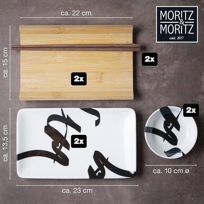 Набір посуду для суші на 2 персони, 10 предметів, пензлик для письма Black Gourmet Moritz & Moritz