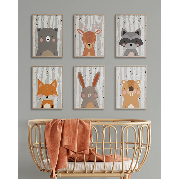 Набір з 6 дитячих постерів Hambient для кімнати дитини: тварини лісу (30x40 см, без рамки)