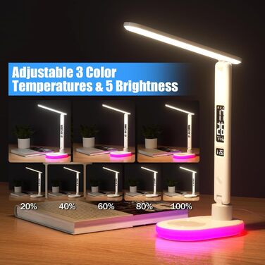 Настільна лампа 10 Вт бездротова, USB, з можливістю затемнення, будильник, температура, LCD, годинник, атмосферне світло