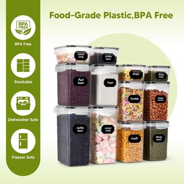 Набір контейнерів для зберігання продуктів 22 шт. з кришкою, BPA-Free, для крупи, макаронів, кави (2,8 L/2 L/1,4 L/0,8 L/0,52 L)