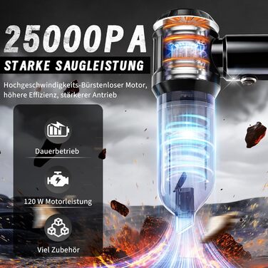 Акумуляторний ручний пилосос Citybee 4 в 1, бездротовий міні-пилосос для авто та дому, 25000Па, безщітковий двигун, 3 режими потужності, для шерсті тварин (чорний)