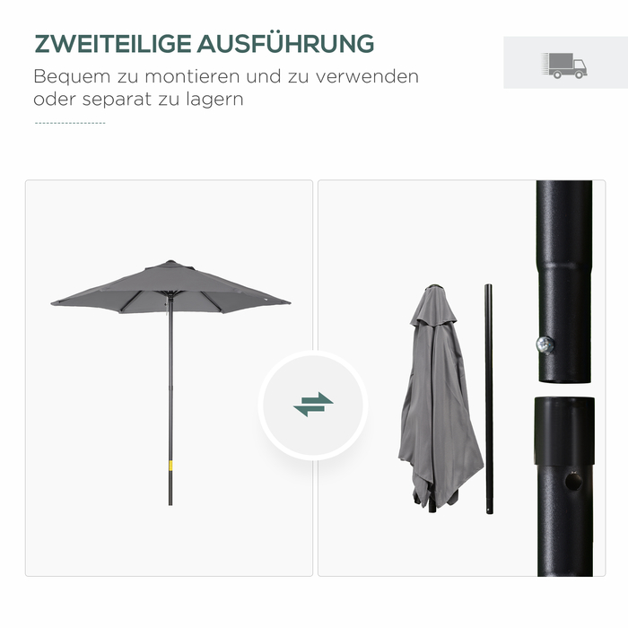 Outsunny Parasol Ø196 см, поворотна парасолька з функцією складання, шестикутна балконна парасолька пляжна парасолька вітрозахисна стабільна ринкова парасолька з колінчастою парасолькою для захисту від сонця для пляжу Балконний сад, темно-сірий
