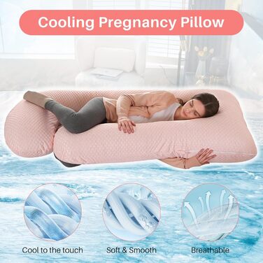 Подушка для вагітних GKXLH – підтримка спини, живота та стегон, J-подібна форма, знімний чохол (Cooling Pink)