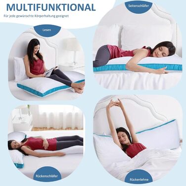 Подушка для сну Flanhorest з ефектом пам'яті для вагітних та годування, 130x43 см, біло-блакитна