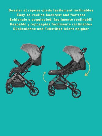 Дитячий прогулянковий візок Nania Myla компактний, до 22 кг, 0-4 роки, легкий (7.5 кг), для міста, з ручним регулюванням спинки до положення лежачи, великий кошик, з сумкою для транспортування
