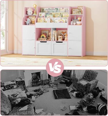 FOREHILL Дитяча полиця-стелаж для іграшок та книг у кімнату з дерева, рожева, 122 x 30 x 100 см