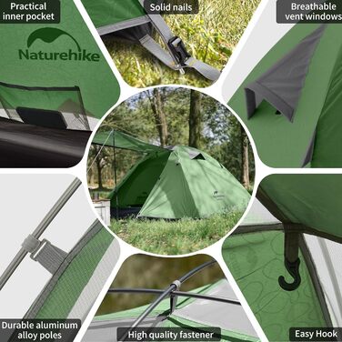 Naturehike Професійний намет для 2 осіб, водонепроникний, ультралегкий, 3-4 сезони, PU 3000 мм, 2,1 кг, компактний, для кемпінгу, гір, велоподорожей, трекінгу