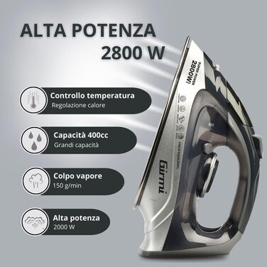Праска Girmi ST63 з регулюванням температури, 2800 Вт, антинакип, 150 г/хв, 400 cc, сіра