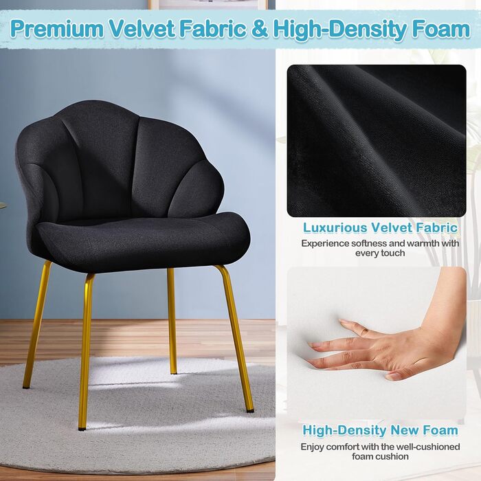 Крісло Yaheetech у формі мушлі, сучасне крісло-вушко, оббивка з поліестеру, для вітальні/туалетного столика/спальні, набір, білий (1), чорний