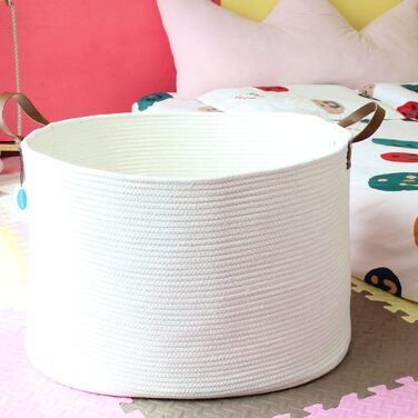 Кошик для дому Casaphoria з бавовняного шнура, XXL, для ковдр, рушників, подушок, бежево-коричневий (55,9 x 55,9 x 35,6 см)