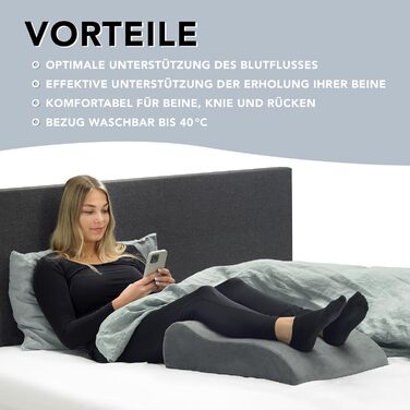 Подушка для підйому ніг XDREAM | Ергономічна | Підтримує та знімає навантаження | Знімна та пральна наволочка | Сертифікат Öko-Tex | Сірий антрацит