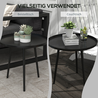 Outsunny Side Table Garden, Атмосферостійкий садовий стіл з піднятим краєм, Сталевий балконний стіл, Круглий журнальний столик 20 кг з навантаженням, Ø40x50H см, Диванний столик для відкритого критого балкона Тераса чорний