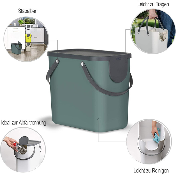 Система поділу сміття Rotho Albula 25L для кухні, зелений / антрацит, пластик темно-зеленого кольору
