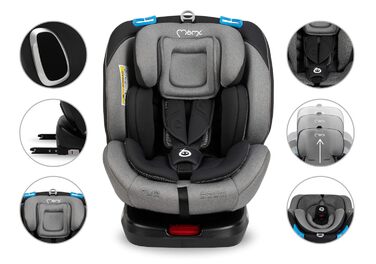 Автокрісло MoMi TORDI 0-12 років (група 0-3, 3-36 кг), поворотне, ISOFIX, Top-Tether, Grey