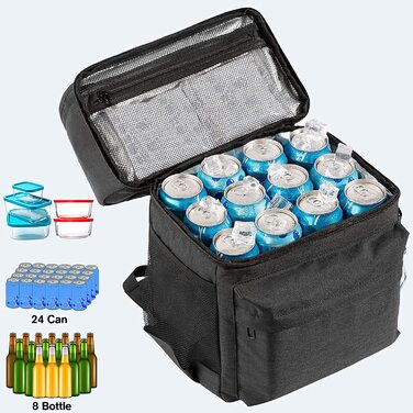 Терморюкзак 2-в-1 з ізольованою сумкою, великий об'єм, для пікніків, пляжу, походів, роботи та сімейних виїздів (24 банки), чорний