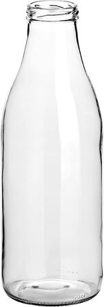 Набір з 20 пляшок для соку gouveo об'ємом 1000 мл з кришкою, що загвинчується білого кольору-велика скляна пляшка об'ємом 1 літр з кришкою TO48-порожня пляшка для наповнення кухні та будинку (06 шт., прозора /сріблястого кольору)