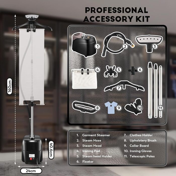 Вертикальний парогенератор CGOLDENWALL 2000W з ємністю 3.2L, швидкий нагрів за 45с, 2 режими прасування для всіх тканин, з аксесуарами та регулюванням висоти